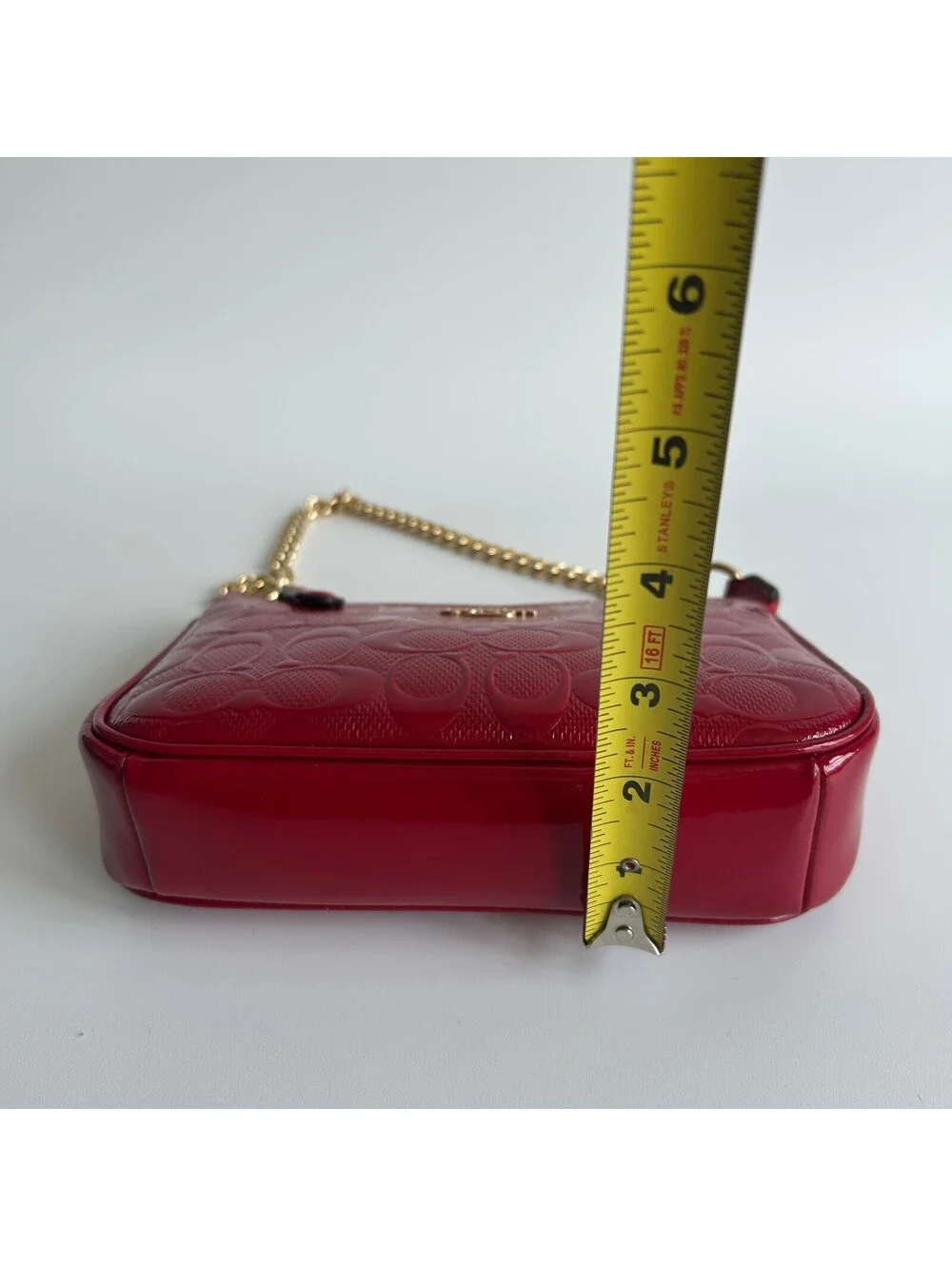 Coach Nolita 19 Red Signature Patent Leather Shoulder Bag Red Gold